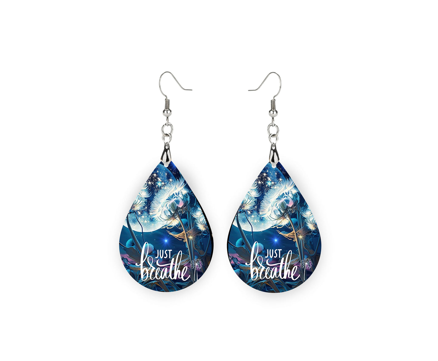 Just Breathe Moon Print Earrings Print Tear Drop Wood Dangle Earrings Hypoallergenic Jewelry