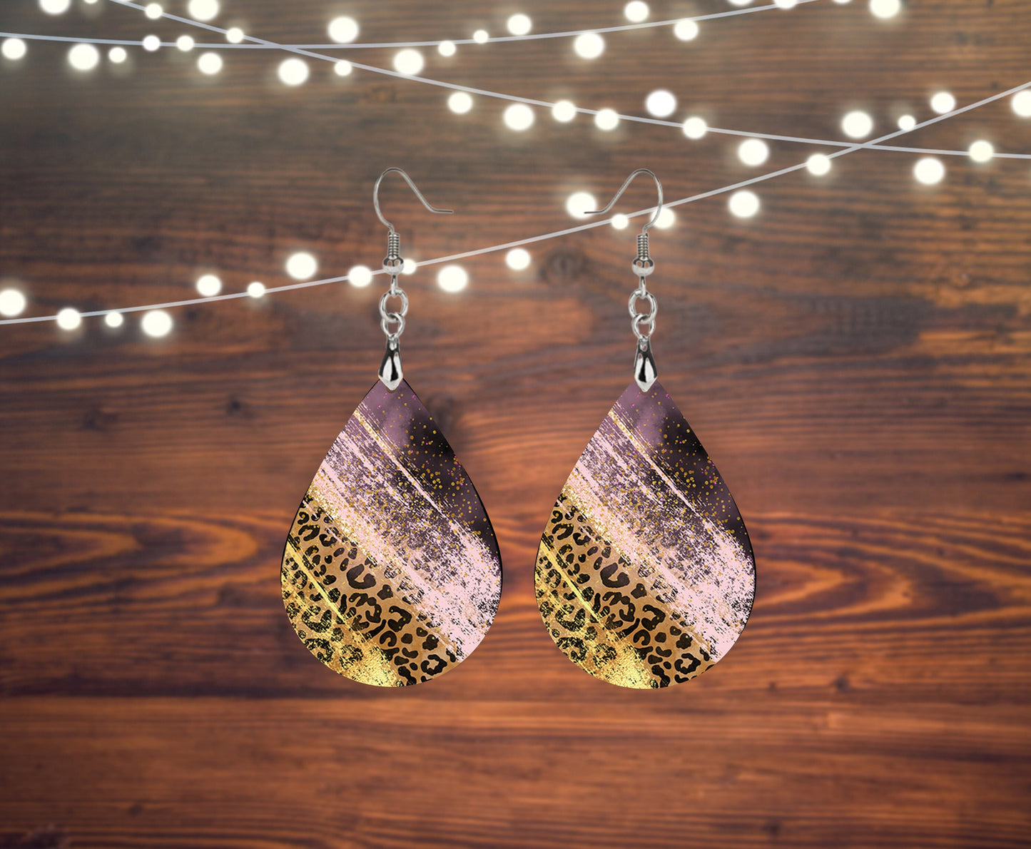 Leopard Stripes and Pink Print Earrings Print Tear Drop Wood Dangle Earrings Hypoallergenic Jewelry