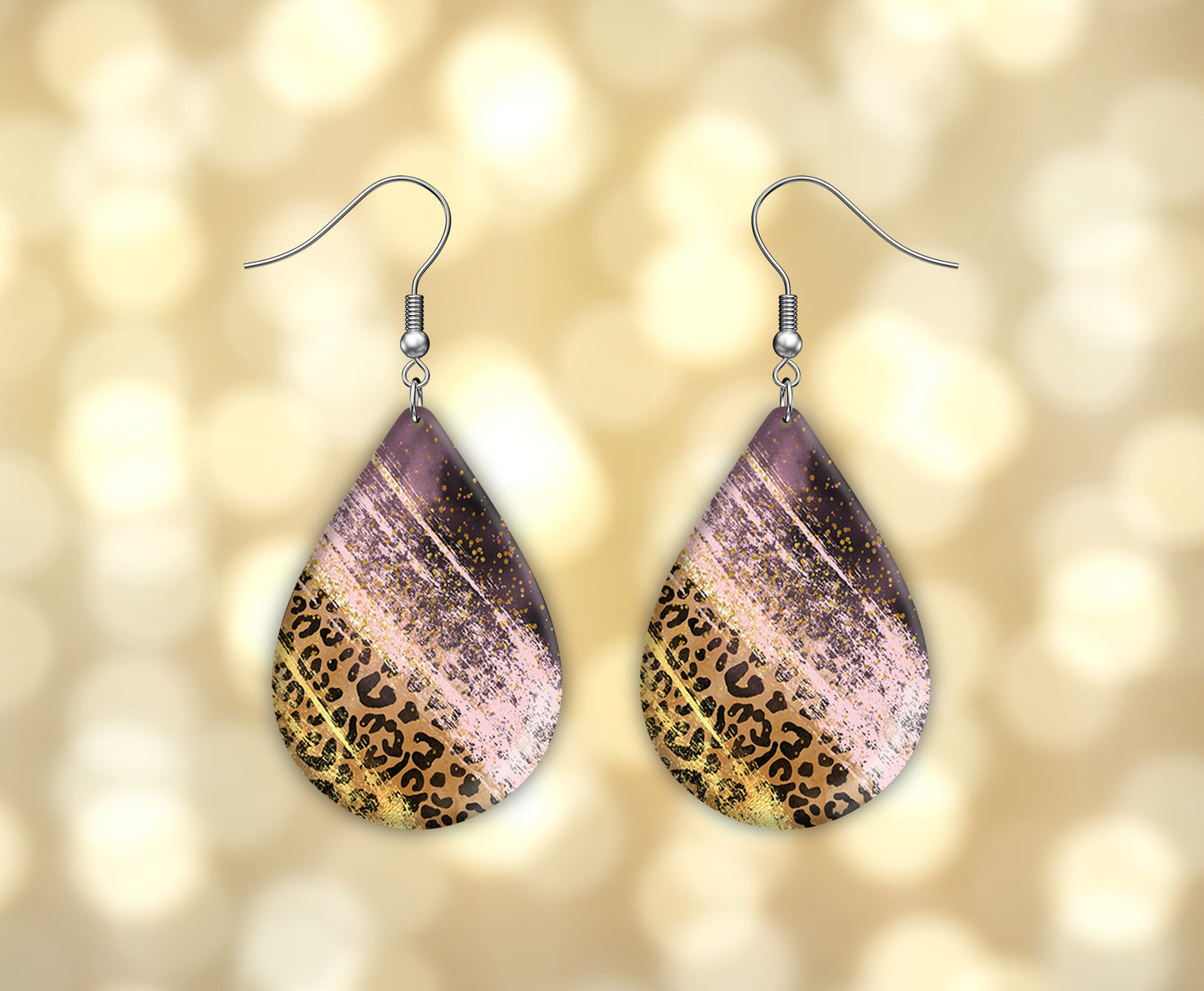 Leopard Stripes and Pink Print Earrings Print Tear Drop Wood Dangle Earrings Hypoallergenic Jewelry