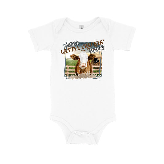 Baby Bodysuit, Little Cattle Checking Buddy One Piece Baby Suit, Baby Gift, Long / Short Sleeve, 0-18 Months size