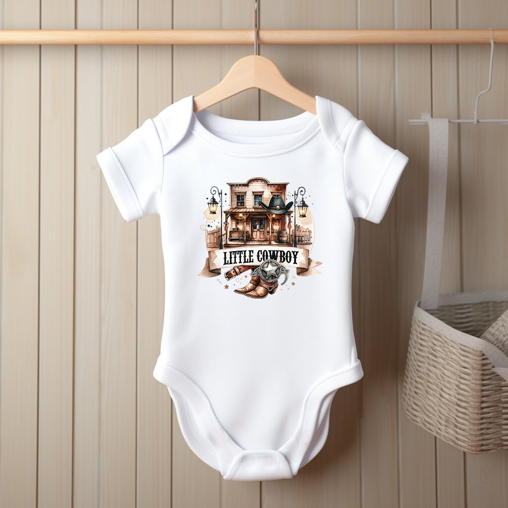 Baby Bodysuit, Little Cowboy One Piece Baby Suit, Baby Gift, Long / Short Sleeve, 0-18 Months size