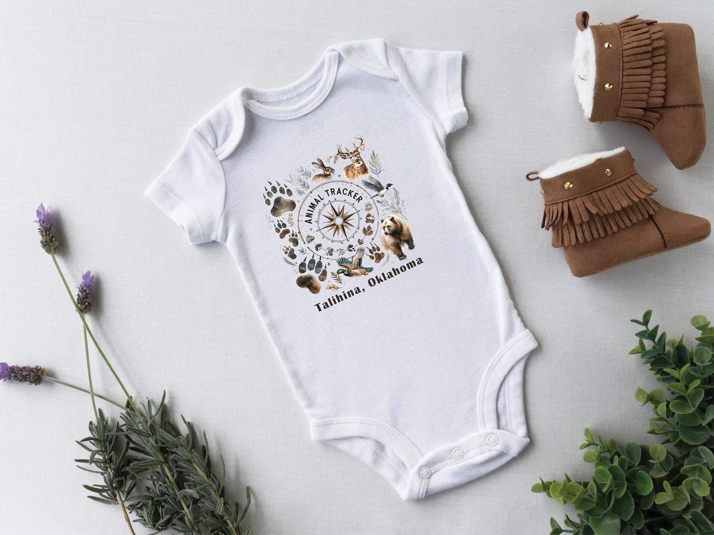 Baby Bodysuit, Animal Tracker One Piece Baby Suit, Baby Gift, Long / Short Sleeve, 0-18 Months size