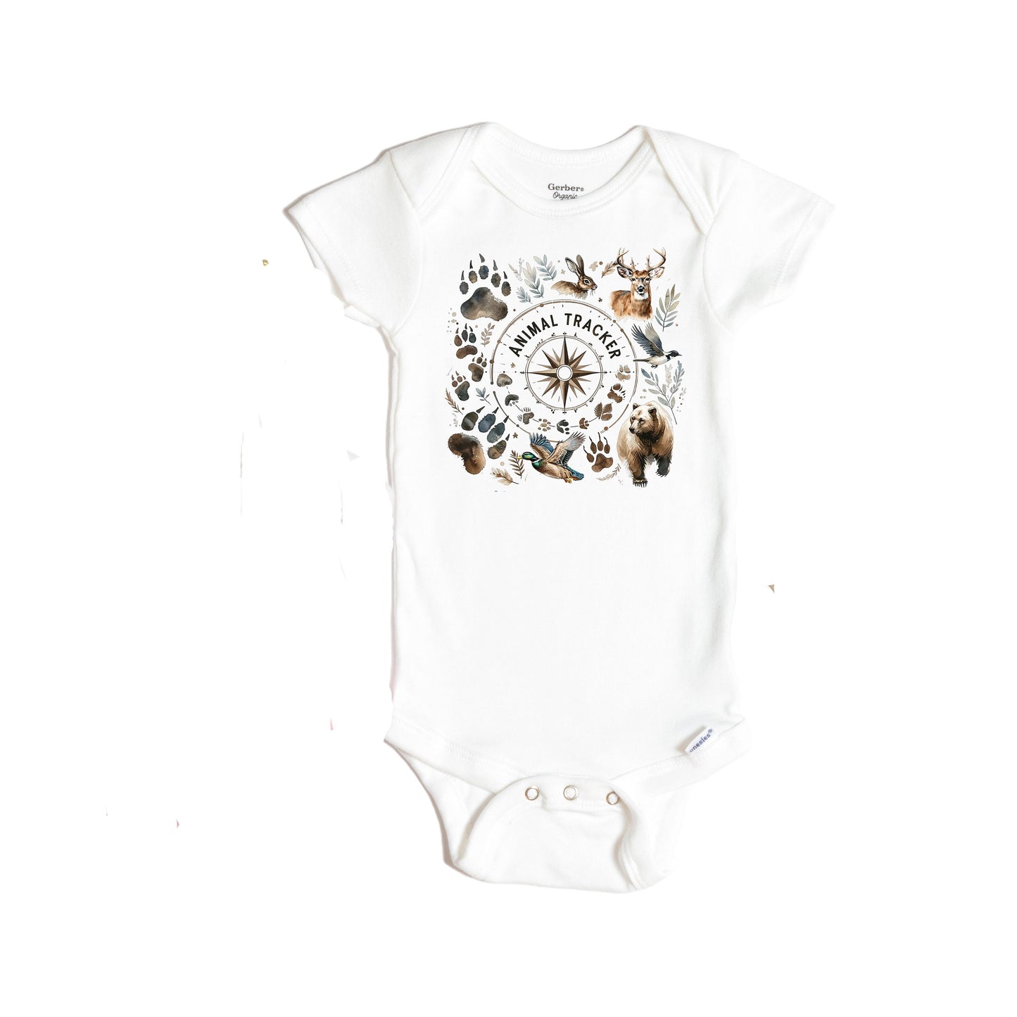 Baby Bodysuit, Animal Tracker One Piece Baby Suit, Baby Gift, Long / Short Sleeve, 0-18 Months size