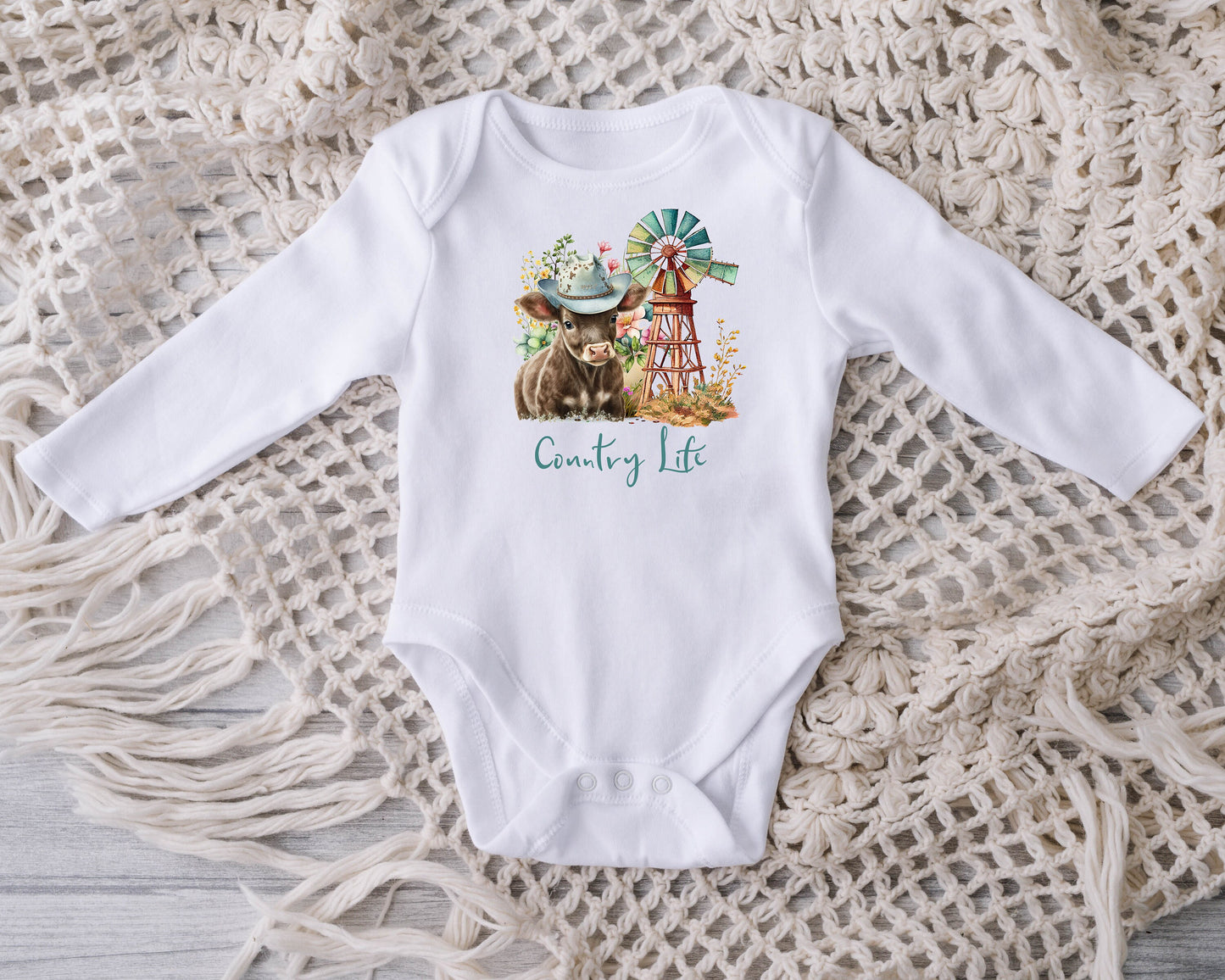 Baby Bodysuit, Country Life One Piece Baby Suit, Baby Gift, Long / Short Sleeve, 0-18 Months size