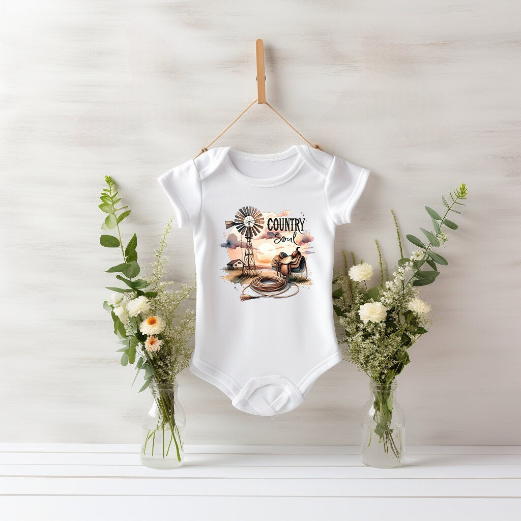 Baby Bodysuit, Country Soul Windmill One Piece Baby Suit, Baby Gift, Long / Short Sleeve, 0-18 Months size