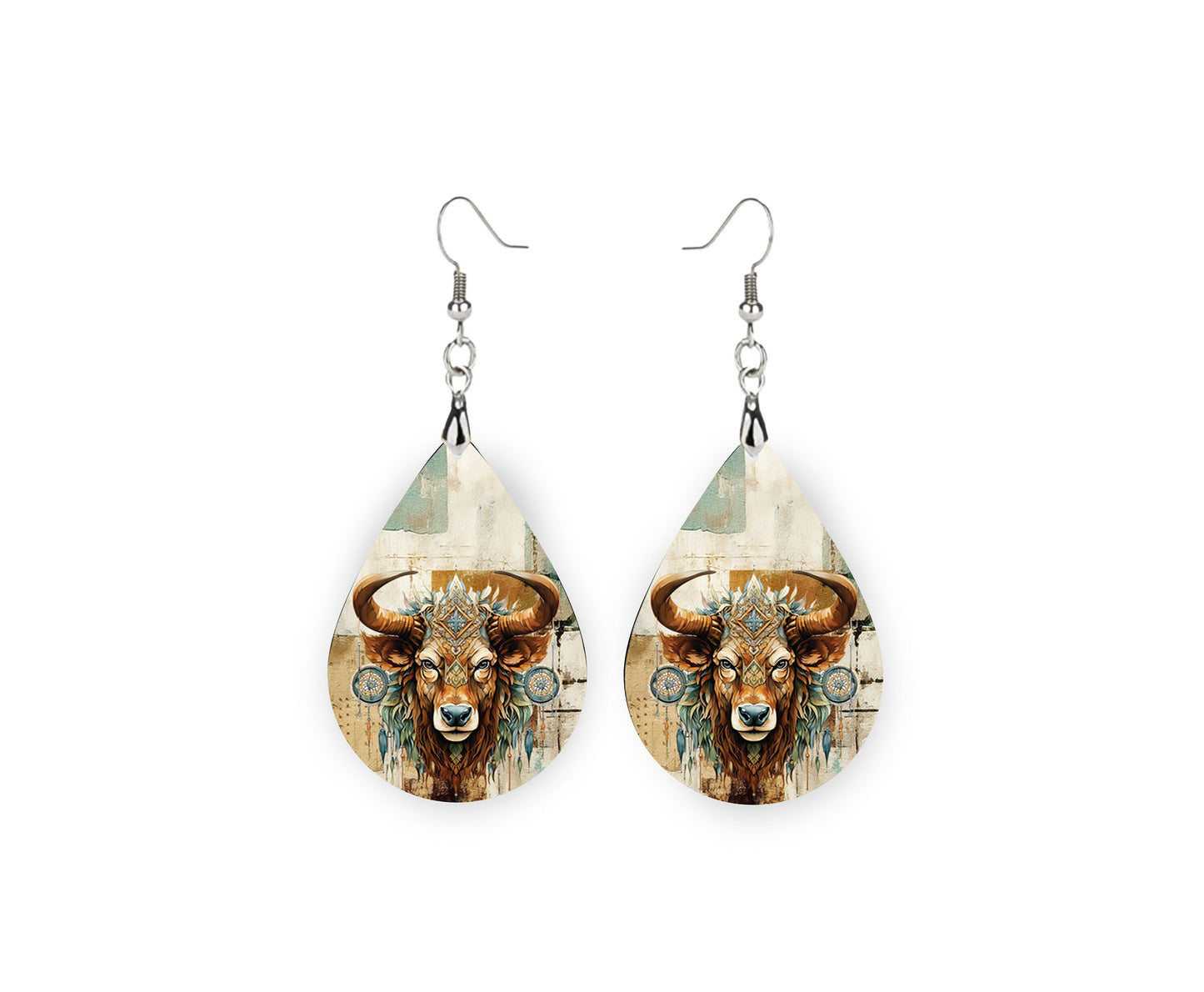 Buffalo Dream Catcher Earrings Print Tear Drop Wood Dangle Earrings Hypoallergenic Jewelry