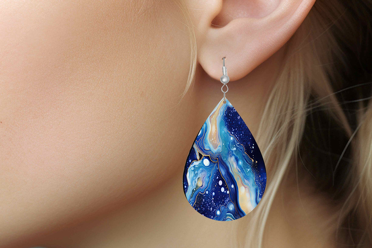 Celestial Agate Earrings Print Tear Drop Wood Dangle Earrings Hypoallergenic Jewelry