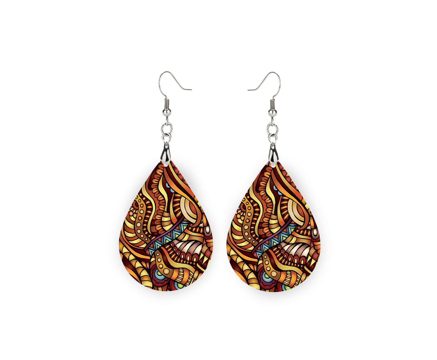 Geometric Vines Earrings Print Tear Drop Wood Dangle Earrings Hypoallergenic Jewelry