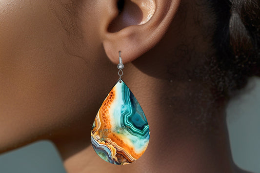 Agate Wave Earrings Print Tear Drop Wood Dangle Earrings Hypoallergenic Jewelry