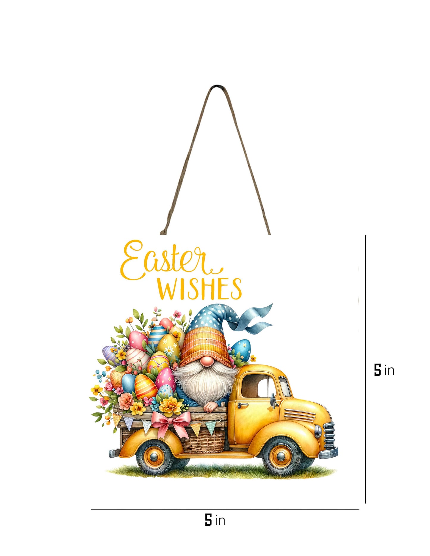 Easter Sign, Easter Wishes Yellow Truck Hanging Wall Mini Sign Wood Home Decor, Door Hanger, Wreath Sign