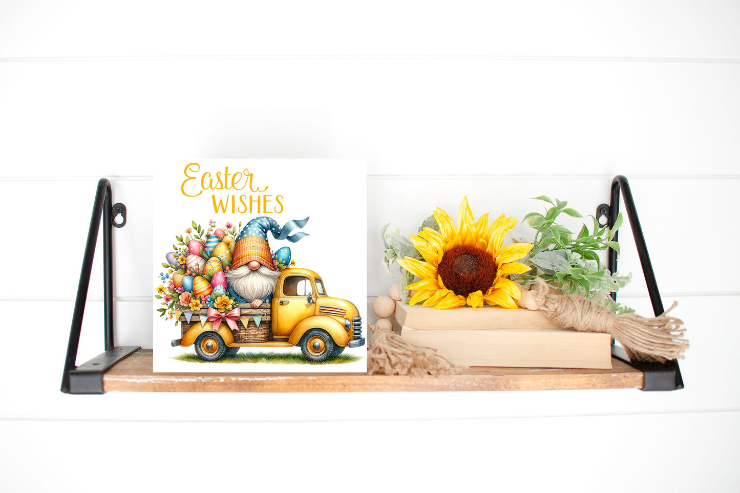 Easter Sign, Easter Wishes Yellow Truck Hanging Wall Mini Sign Wood Home Decor, Door Hanger, Wreath Sign