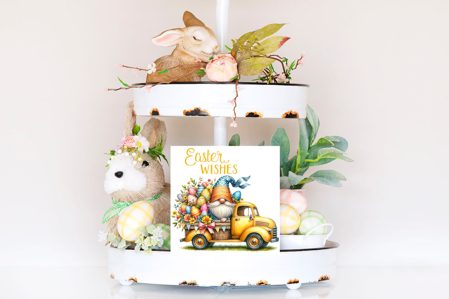 Easter Sign, Easter Wishes Yellow Truck Hanging Wall Mini Sign Wood Home Decor, Door Hanger, Wreath Sign