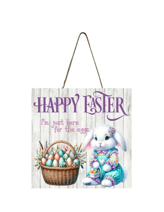 Easter Sign, Just Here for the Eggs Hanging Wall Mini Sign Wood Home Decor, Door Hanger, Wreath Sign