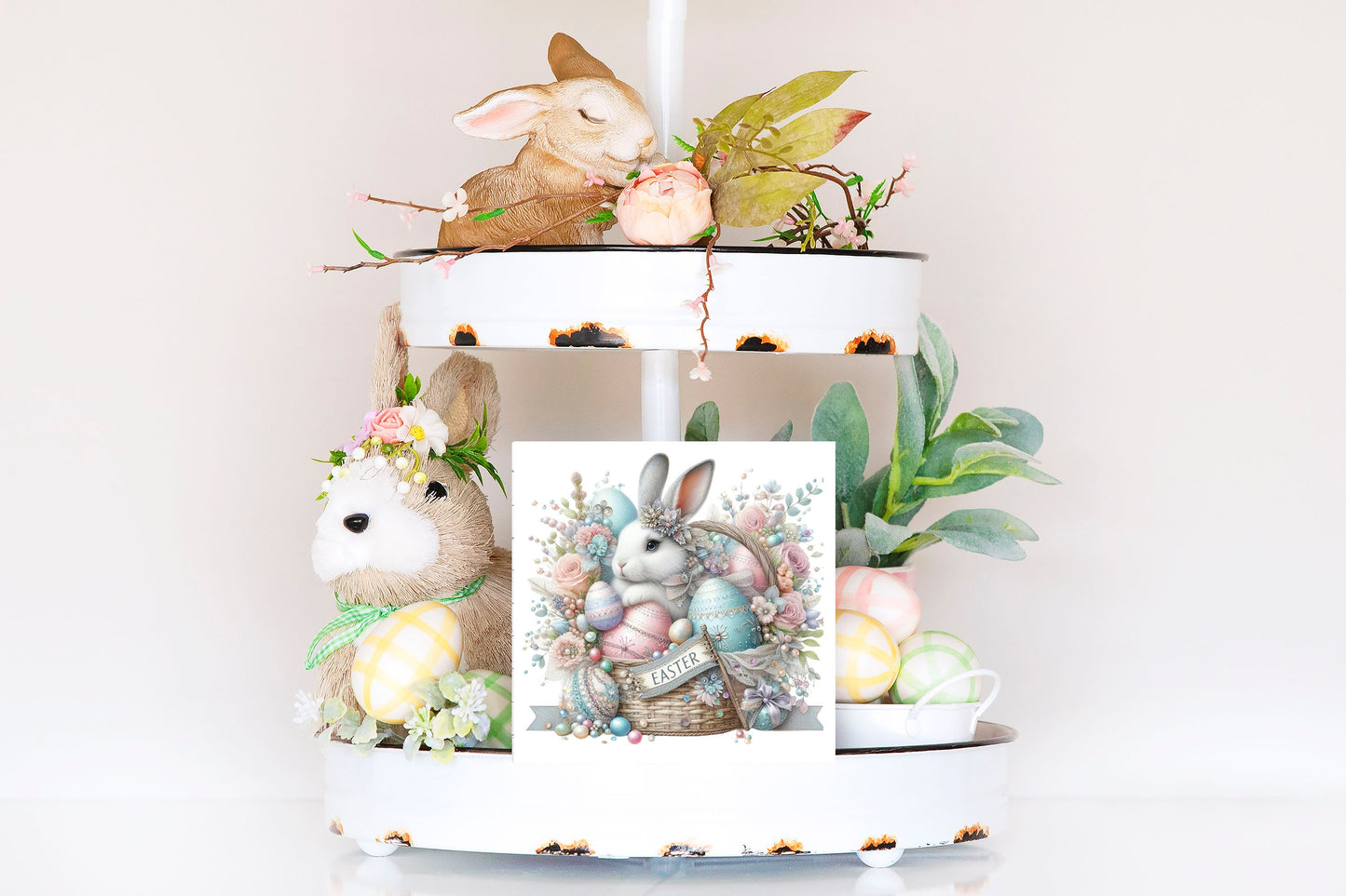 Easter Sign, Pastel Easter Bunny Basket Hanging Wall Mini Sign Wood Home Decor, Door Hanger, Wreath Sign