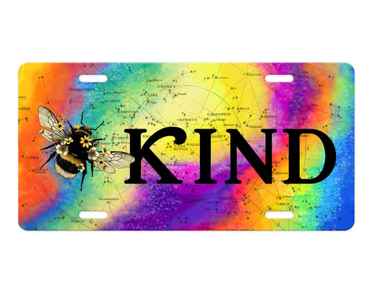 Vanity Front License Plate, Bee Kind Tie Dye Aluminum Vanity License Plate Car Accessory Decorative Front Plate