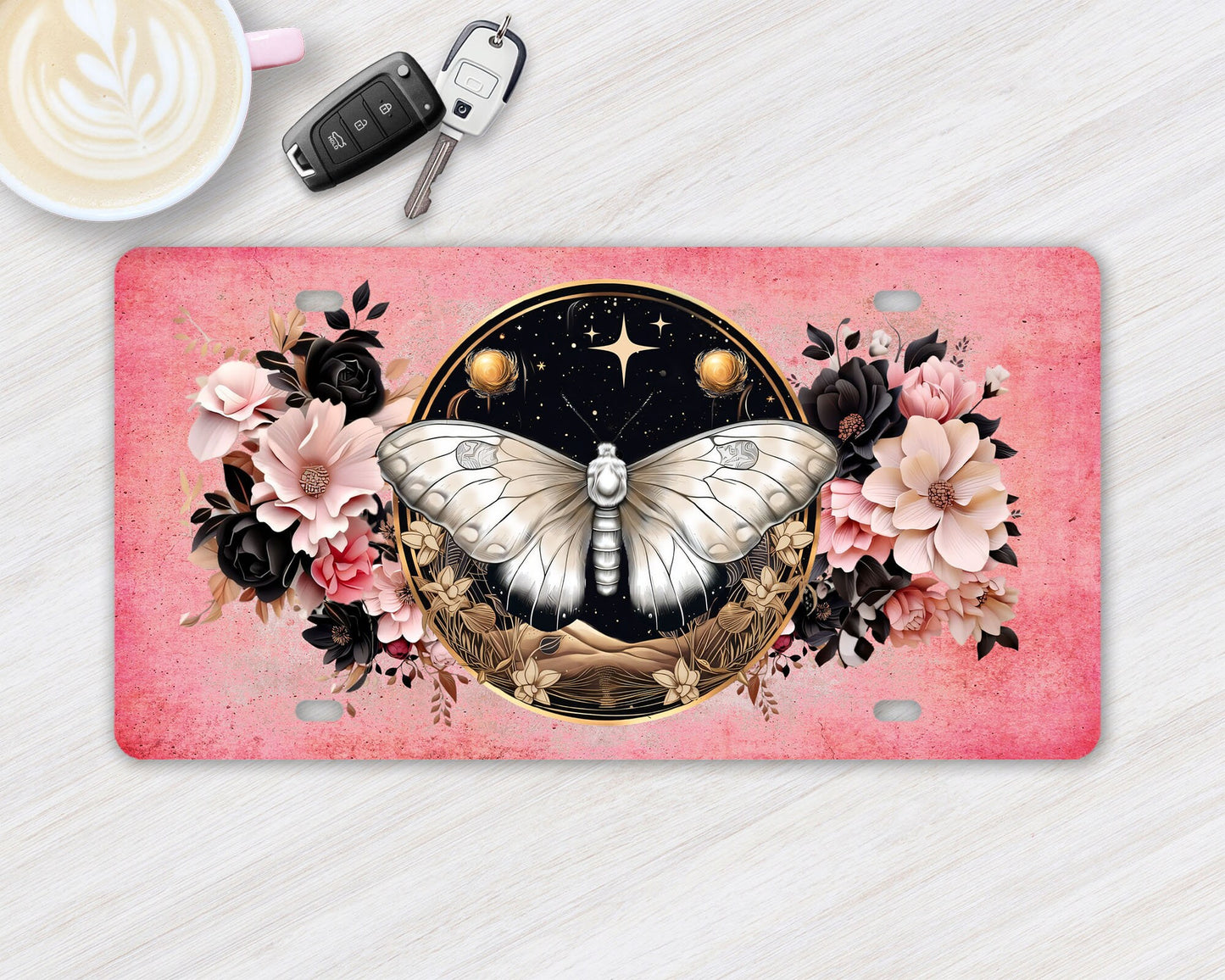 Vanity Front License Plate, Celestial Moth Aluminum Vanity License Plate Car Accessory Decorative Front Plate