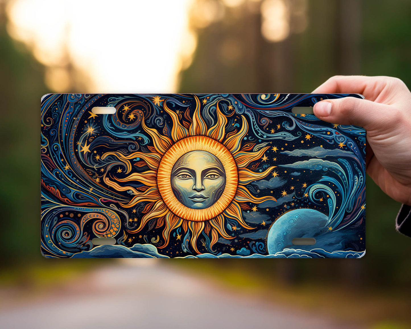 New Release Vanity Front License Plate, Celestial Sun Aluminum Vanity License Plate Car Accessory Decorative Front Plate