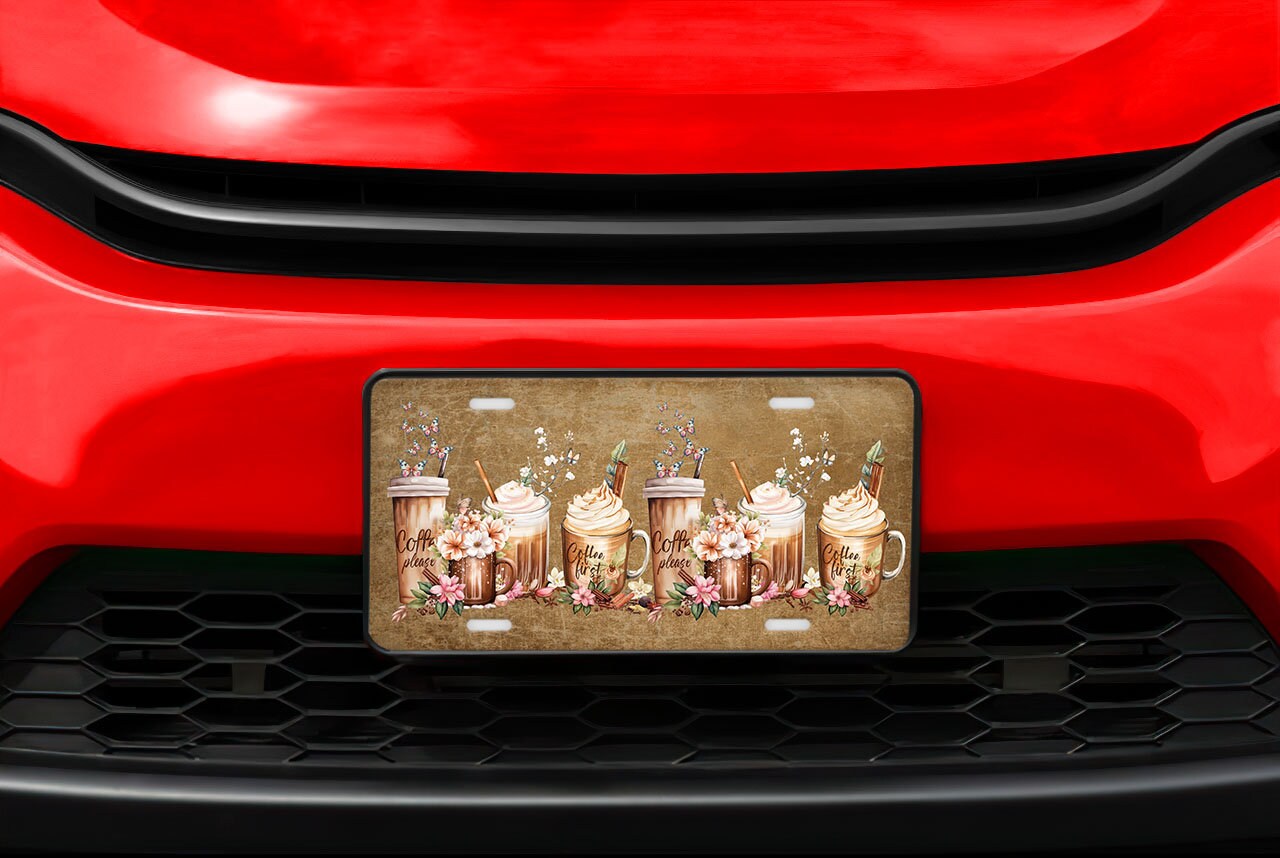 Vanity Front License Plate, Coffee First Aluminum Vanity License Plate Car Accessory Decorative Front Plate