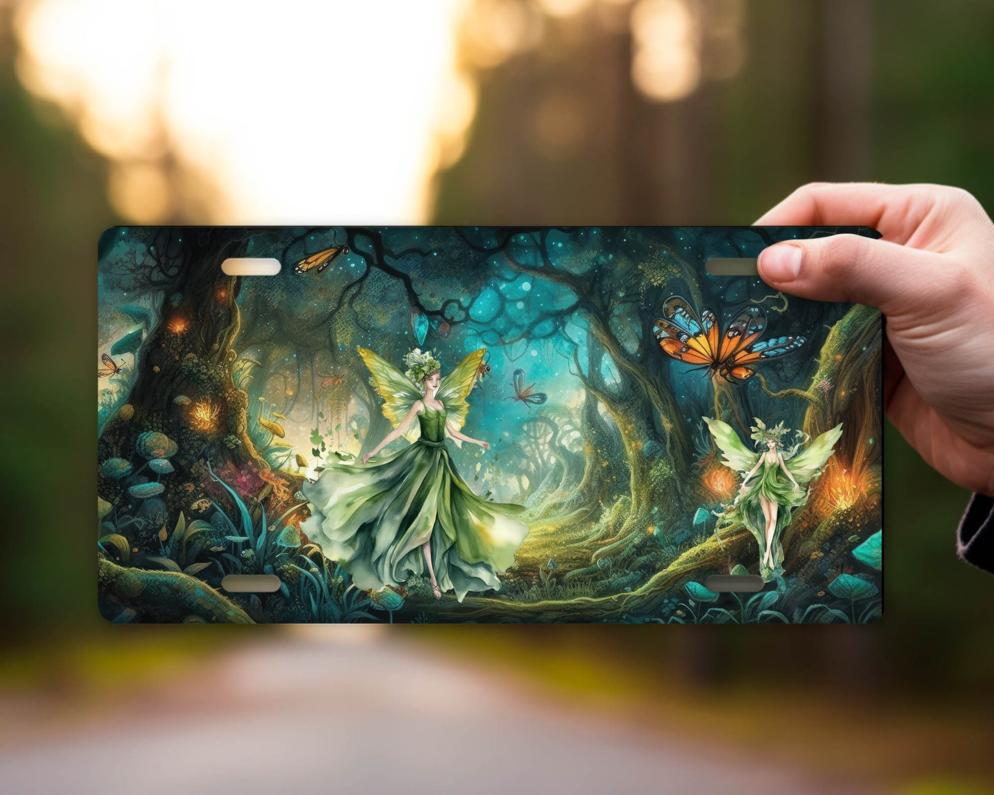 Vanity Front License Plate, Fairies in Forest Aluminum Vanity License Plate Car Accessory Decorative Front Plate