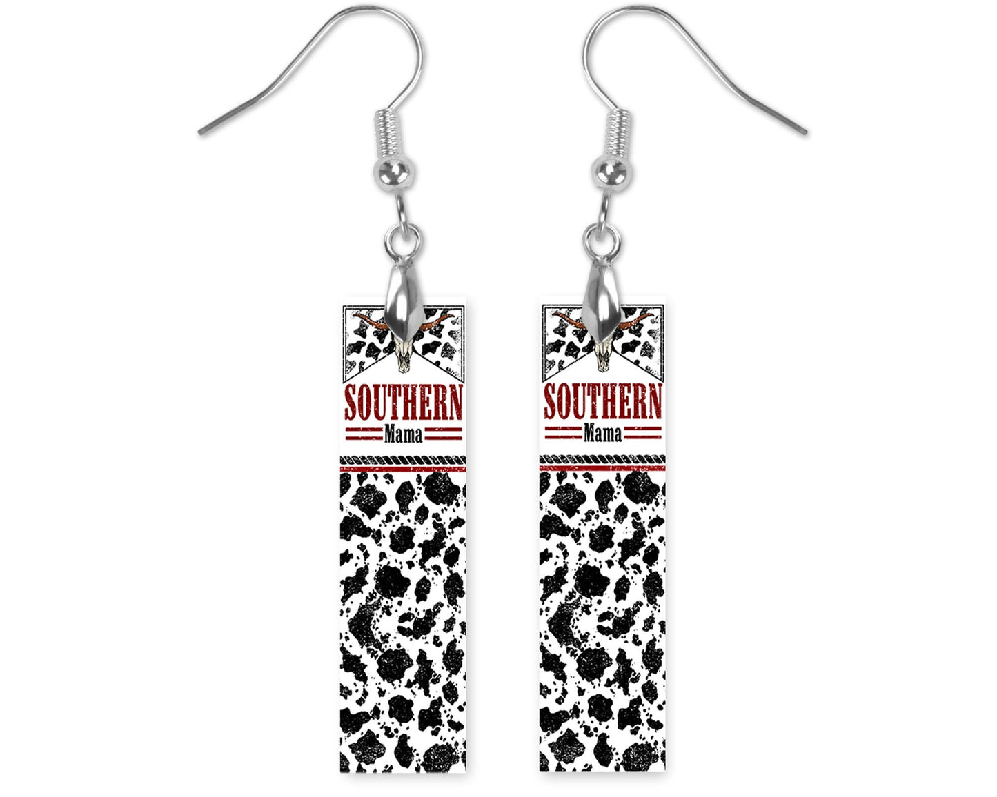 Southern Mama Earrings, Printed Wood Dangle Earrings Hypoallergenic Jewelry Handmade, Bar Earrings