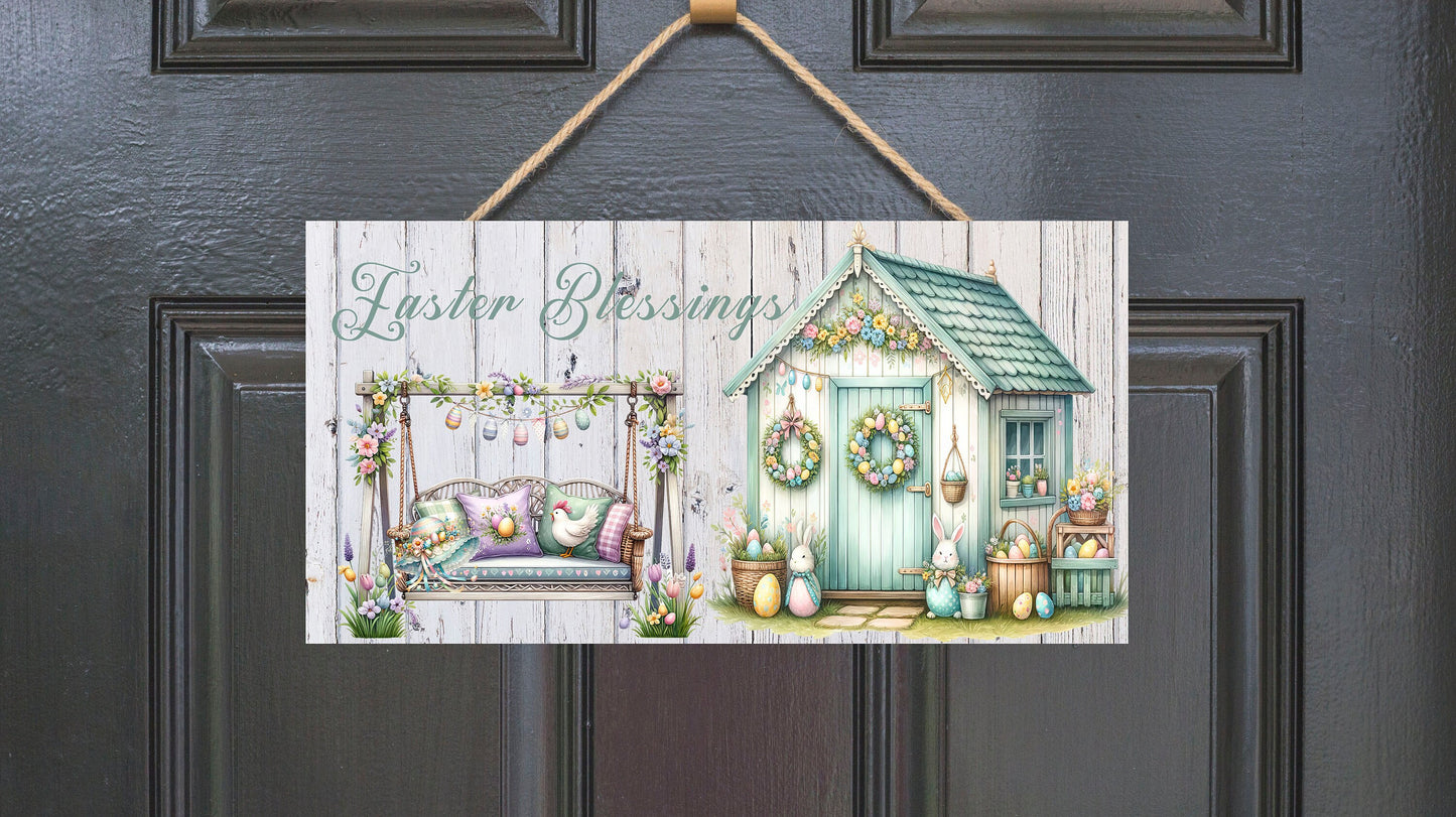 Easter Sign, Easter Blessings, Hanging Wall Sign Wood Home Decor, Wreath Sign, Door Hanger