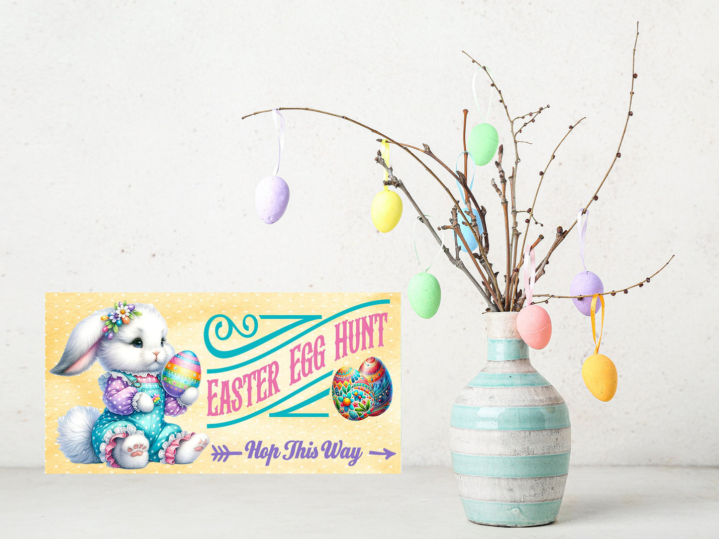 Easter Sign, Egg Hunt Hop this Way, Hanging Wall Sign Wood Home Decor, Wreath Sign, Door Hanger