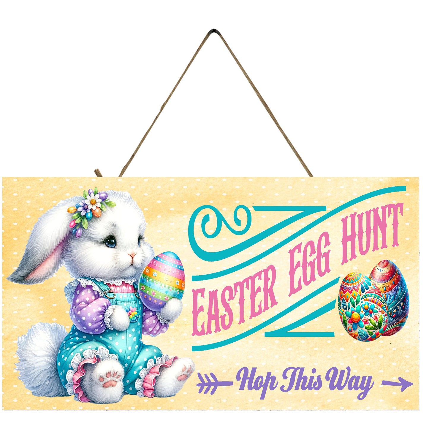 Easter Sign, Egg Hunt Hop this Way, Hanging Wall Sign Wood Home Decor, Wreath Sign, Door Hanger