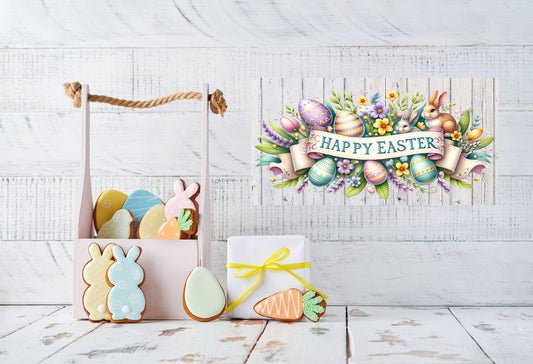 Easter Sign, Happy Easter Banner, Hanging Wall Sign Wood Home Decor, Wreath Sign, Door Hanger