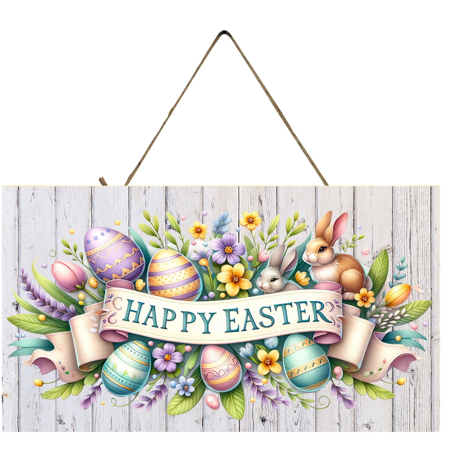 Easter Sign, Happy Easter Banner, Hanging Wall Sign Wood Home Decor, Wreath Sign, Door Hanger