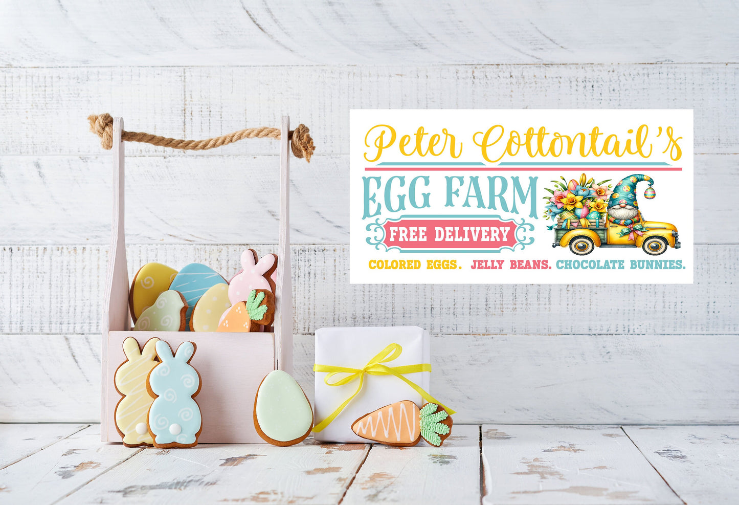 Easter Sign, P Cottontail's Egg Farm, Hanging Wall Sign Wood Home Decor, Wreath Sign, Door Hanger