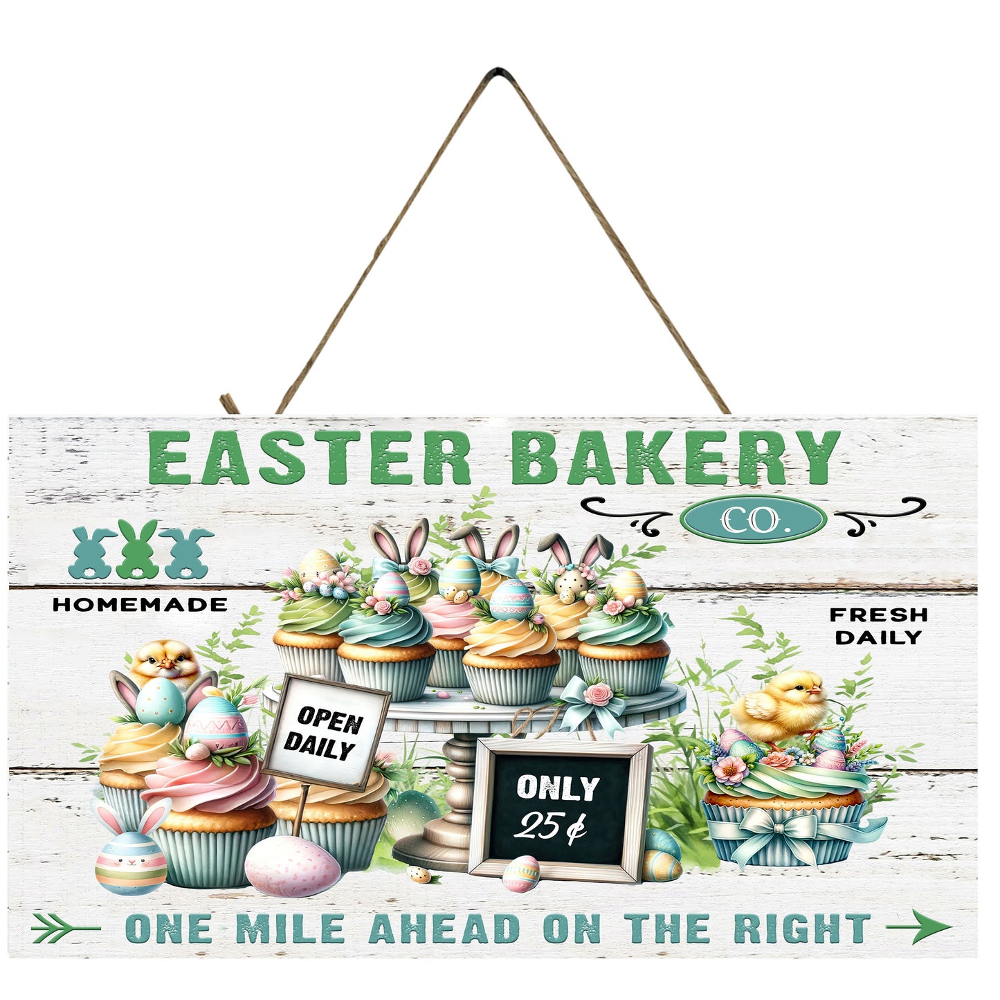 Easter Sign, Easter Bakery Cupcakes, Hanging Wall Sign Wood Home Decor, Wreath Sign, Door Hanger