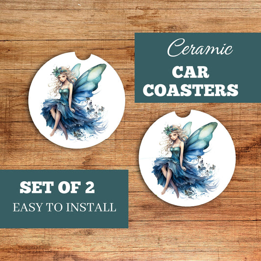 Set of 2 Blue Fairy Sandstone Car Coasters