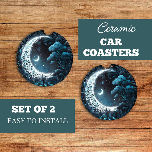 Set of 2 Blue Moon Sandstone Car Coasters, Car Accessory