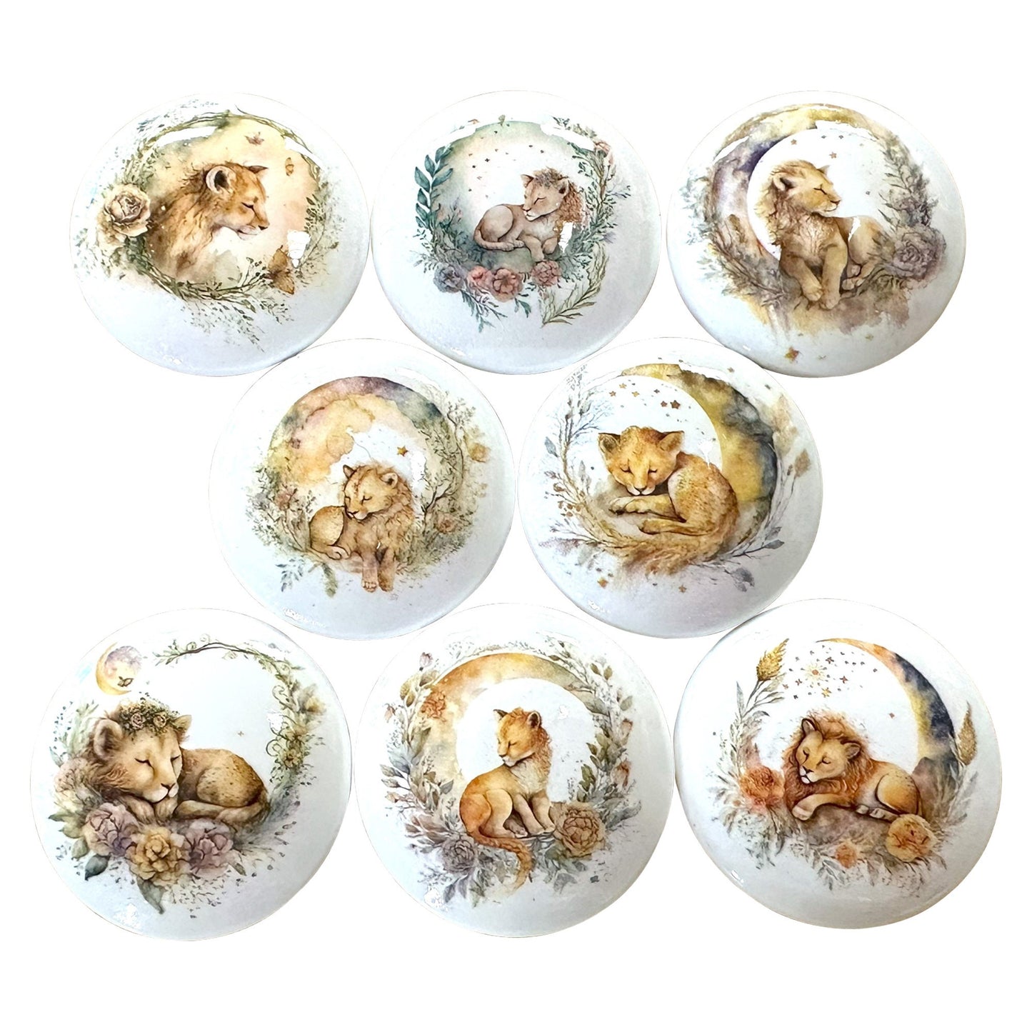 Cabinet and Drawer Knobs, Set of 8 Lion Sleeps at Night Nursery Cabinet Knobs Drawer Knobs and Pulls