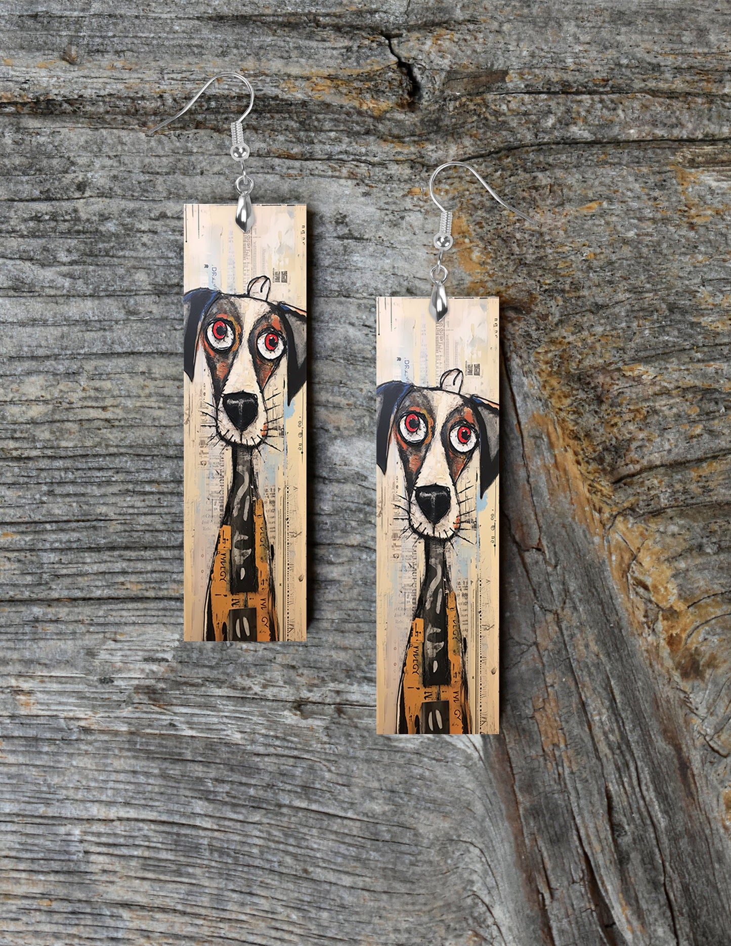 Ally Muttley Dog Earrings, Printed Wood Dangle Earrings Hypoallergenic Jewelry Handmade