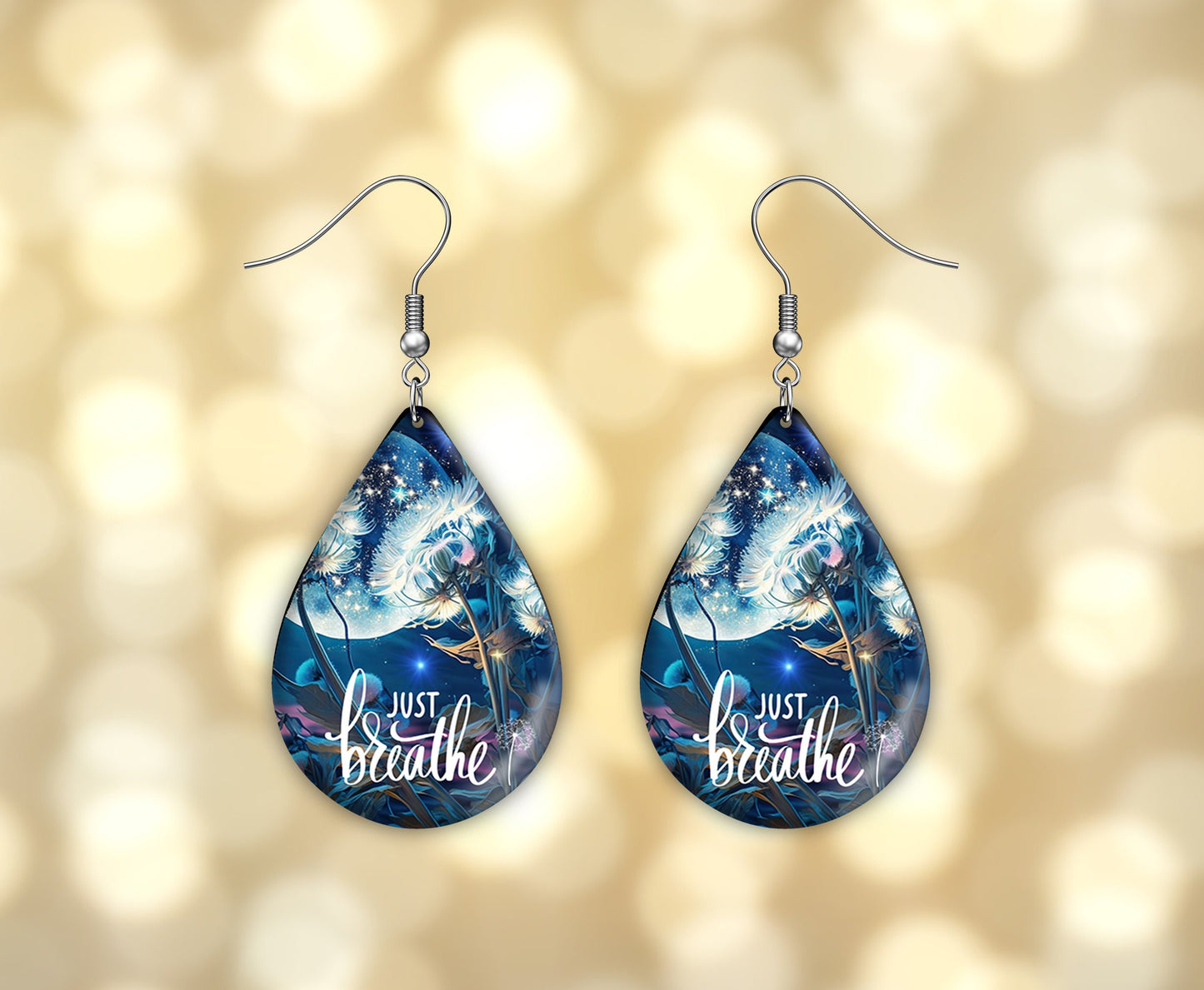 Just Breathe Moon Print Earrings Print Tear Drop Wood Dangle Earrings Hypoallergenic Jewelry