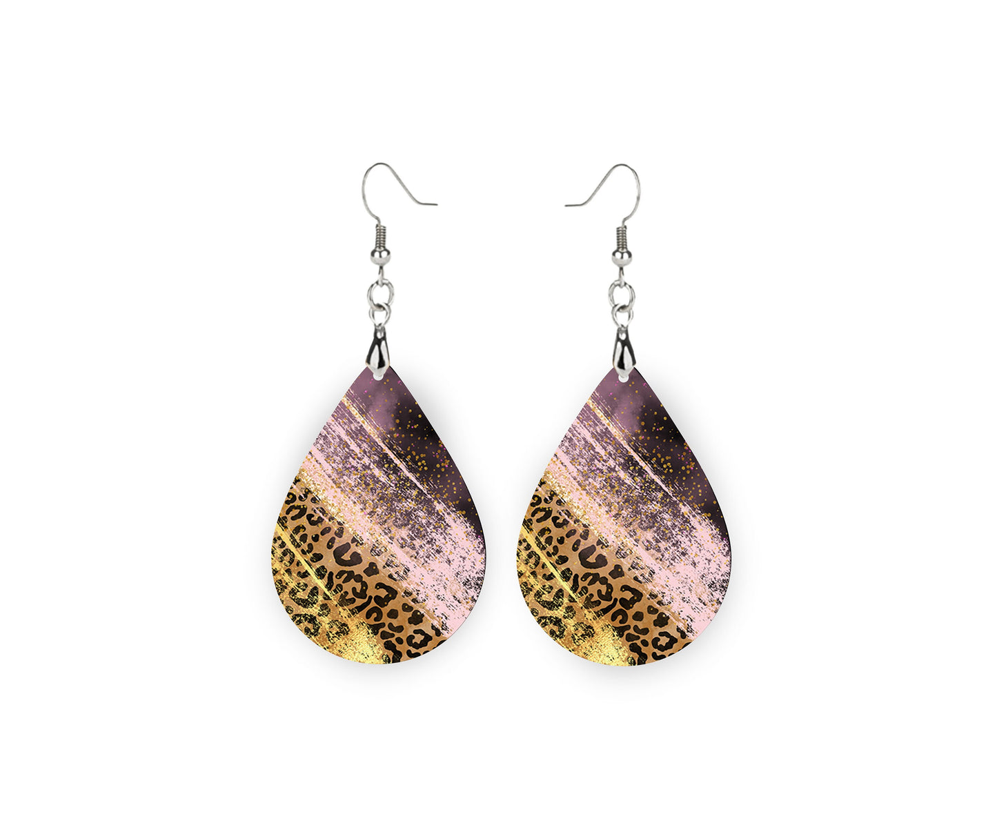 Leopard Stripes and Pink Print Earrings Print Tear Drop Wood Dangle Earrings Hypoallergenic Jewelry