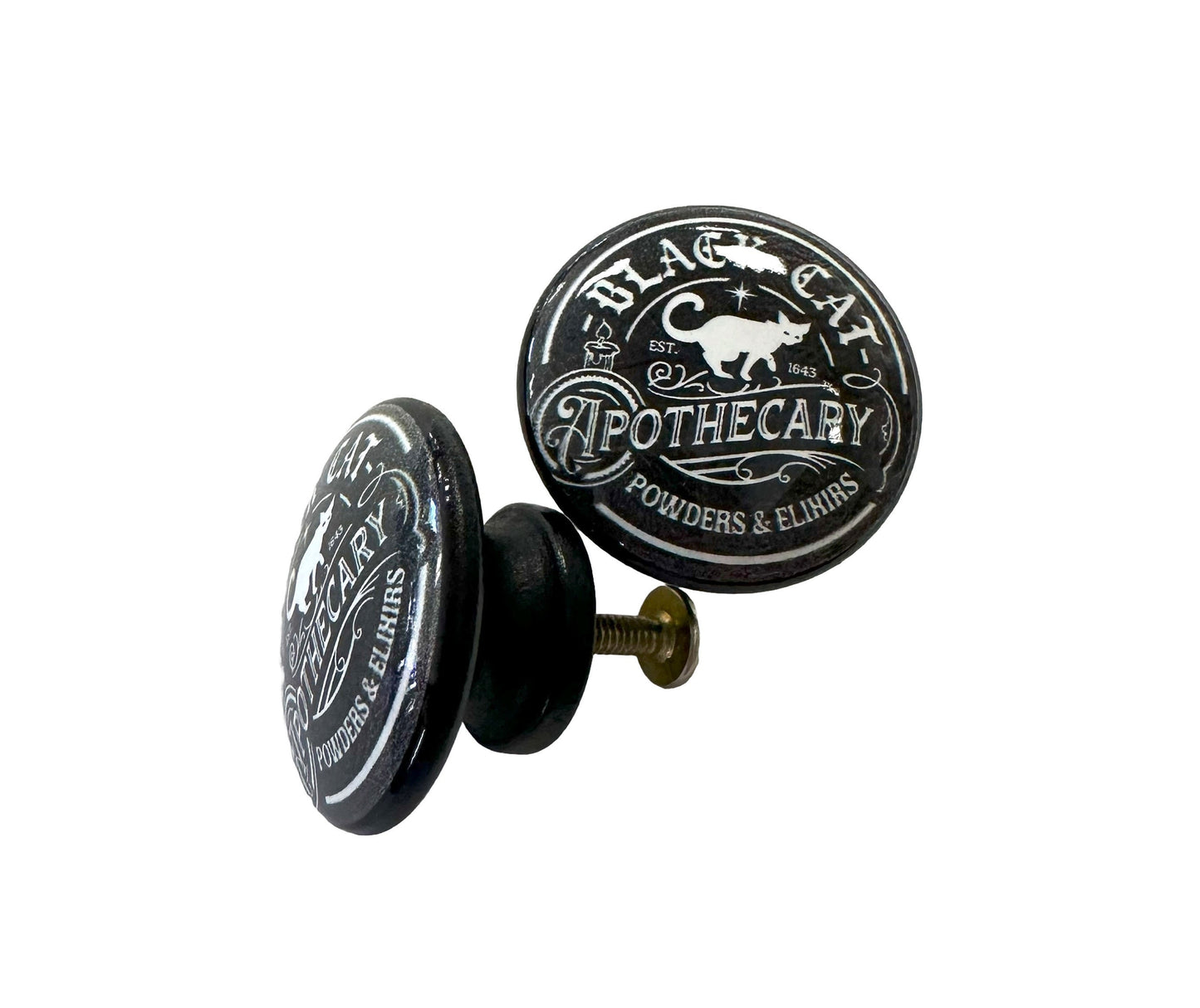 Cabinet Knobs, Set of 6 Black Cat Apothecary  Wood Cabinet Knobs, Drawer Knobs and Pulls, Kitchen Cabinet Knobs