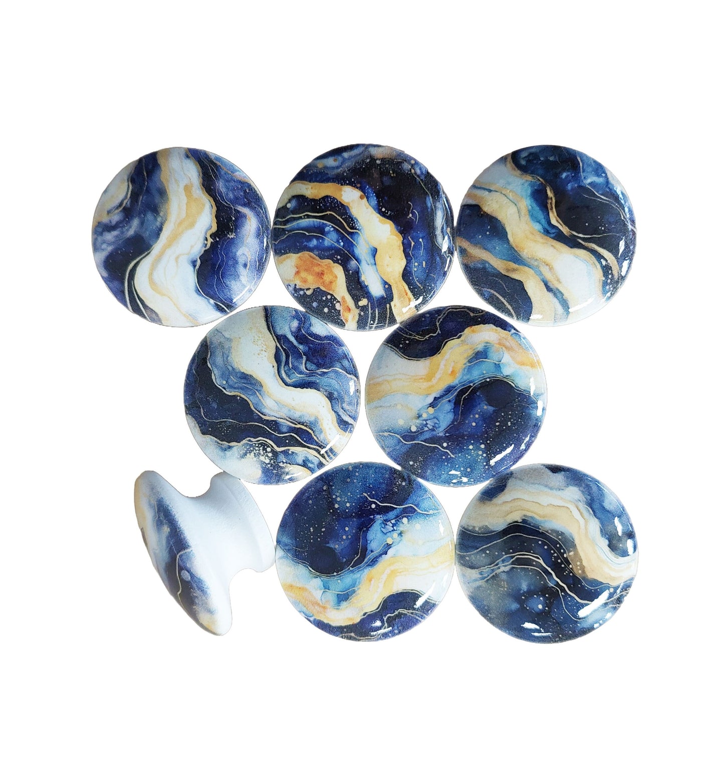 Blue, White and Gold Marble Cabinet and Drawer Knobs, Set of 8, Cabinet Knobs Drawer Knobs and Pulls, Kitchen Cabinet Knobs