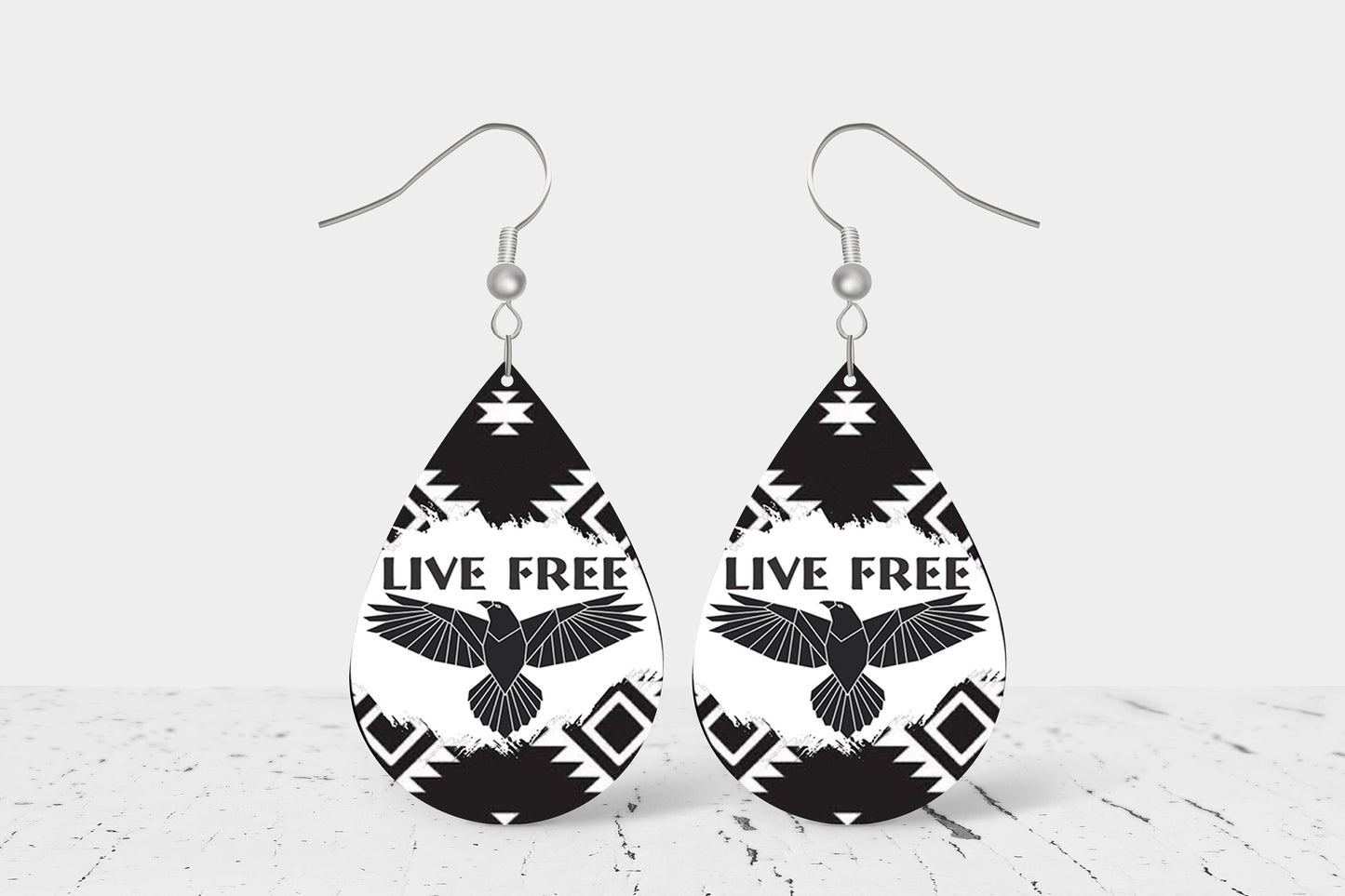 Live Free Eagle Earrings Print Tear Drop Wood Dangle Earrings Hypoallergenic Jewelry