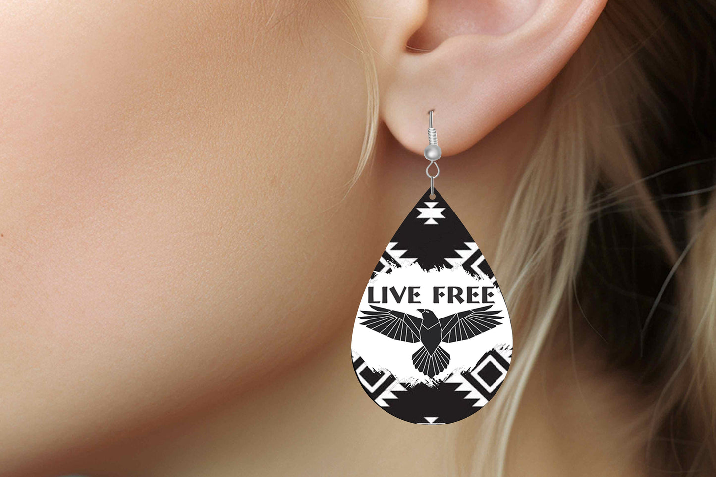 Live Free Eagle Earrings Print Tear Drop Wood Dangle Earrings Hypoallergenic Jewelry