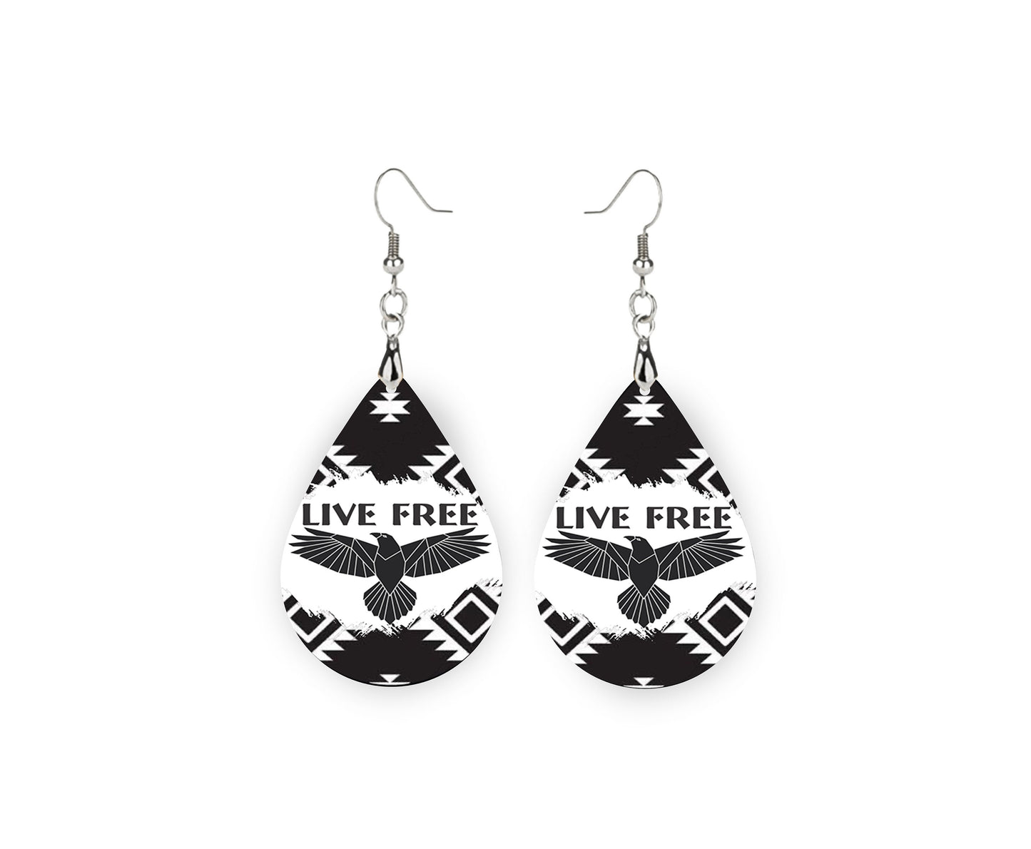 Live Free Eagle Earrings Print Tear Drop Wood Dangle Earrings Hypoallergenic Jewelry