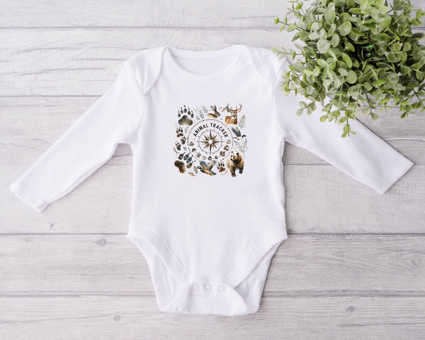 Baby Bodysuit, Animal Tracker One Piece Baby Suit, Baby Gift, Long / Short Sleeve, 0-18 Months size