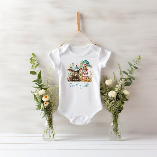 Baby Bodysuit, Country Life One Piece Baby Suit, Baby Gift, Long / Short Sleeve, 0-18 Months size