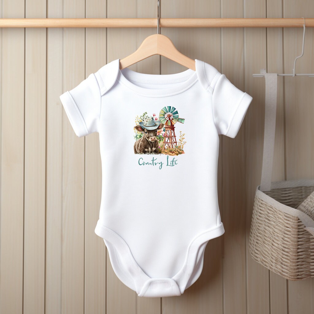 Baby Bodysuit, Country Life One Piece Baby Suit, Baby Gift, Long / Short Sleeve, 0-18 Months size