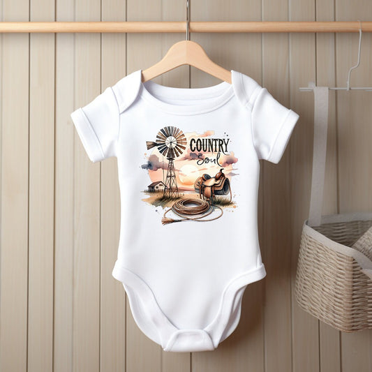 Baby Bodysuit, Country Soul Windmill One Piece Baby Suit, Baby Gift, Long / Short Sleeve, 0-18 Months size