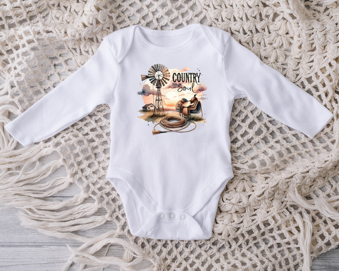 Baby Bodysuit, Country Soul Windmill One Piece Baby Suit, Baby Gift, Long / Short Sleeve, 0-18 Months size