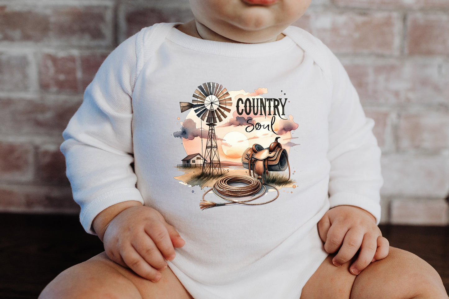 Baby Bodysuit, Country Soul Windmill One Piece Baby Suit, Baby Gift, Long / Short Sleeve, 0-18 Months size