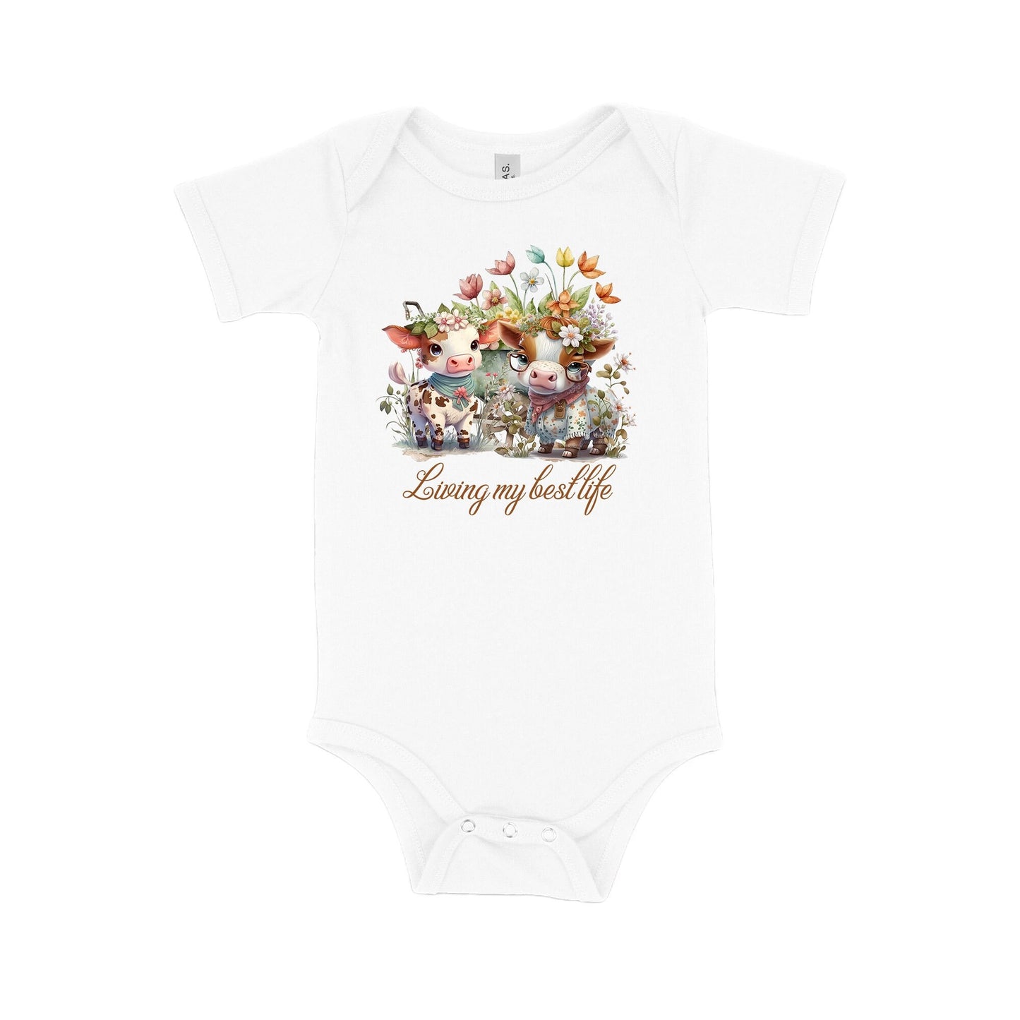 Baby Bodysuit, Living My Best Life Cows One Piece Baby Suit, Baby Gift, Long / Short Sleeve, 0-18 Months size