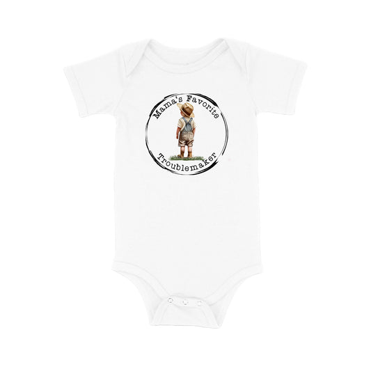 Baby Bodysuit, Mama's Favorite Troublemaker One Piece Baby Suit, Baby Gift, Long / Short Sleeve, 0-18 Months size